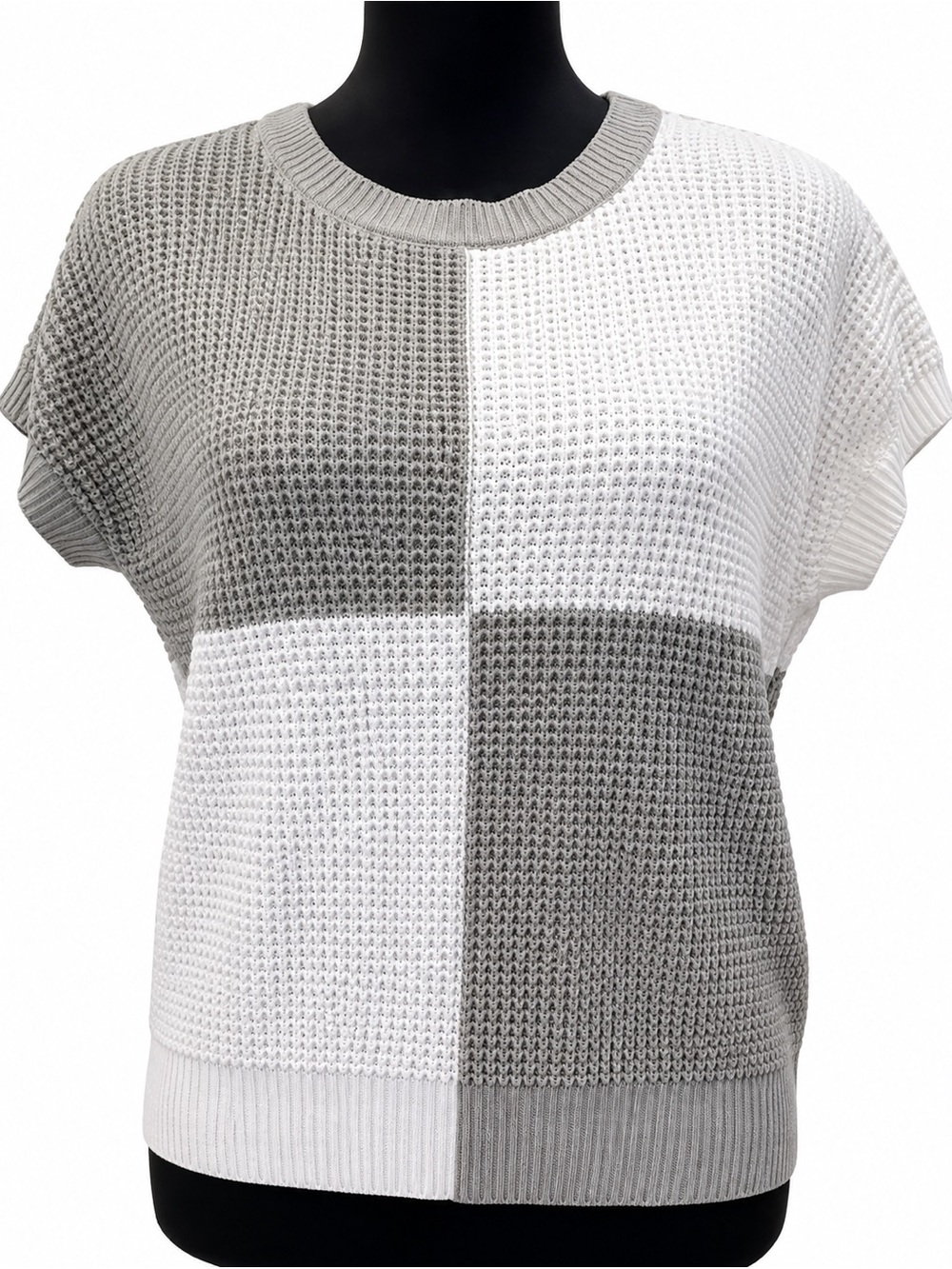 moon & madison White and Gray Colorblock Short-Sleeve Knit Top